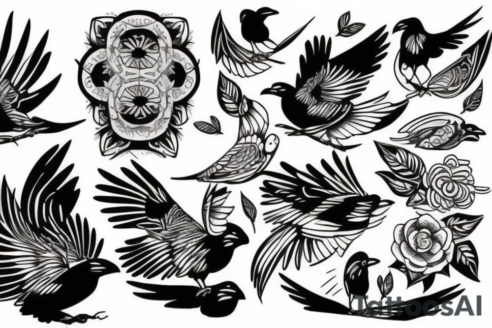 Traditional crow tattoo idea