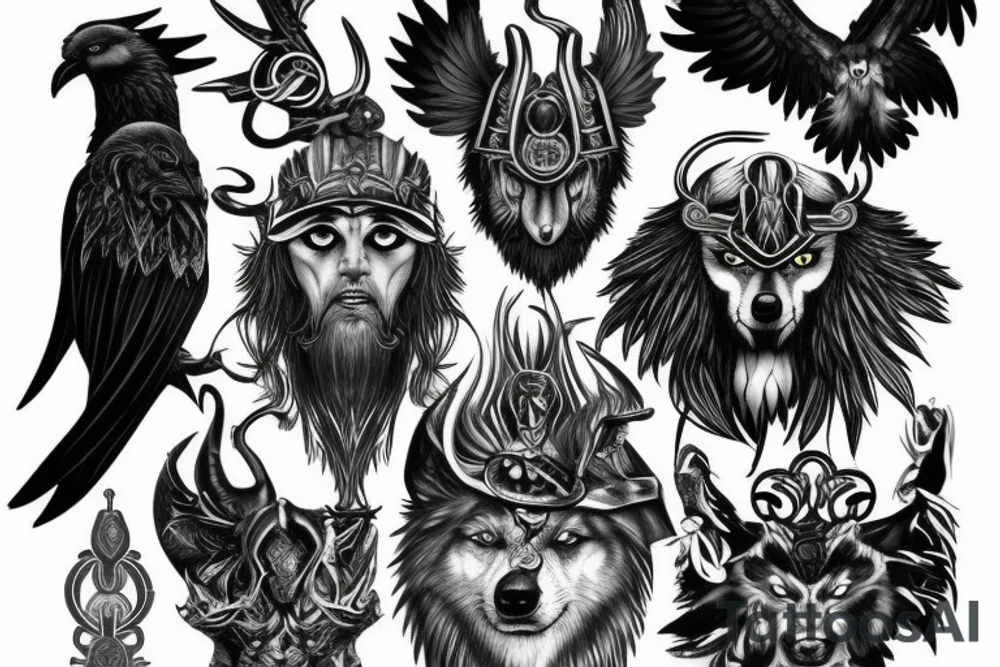 Odin, wolf, raven tattoo idea