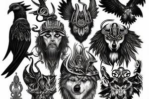 Odin, wolf, raven tattoo idea