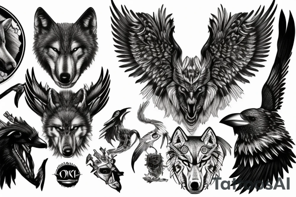Odin, wolf, raven tattoo idea