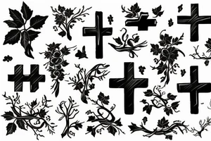 Grapevine with cross negative space tattoo idea