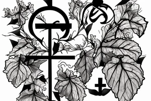 Grapevine with cross negative space tattoo idea