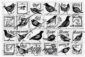 Chubby bird on postage stamp tattoo idea