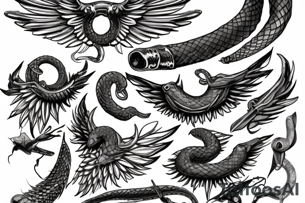 Excalibur sword, wings on top , medicine snake around it tattoo idea