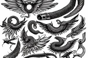 Excalibur sword, wings on top , medicine snake around it tattoo idea