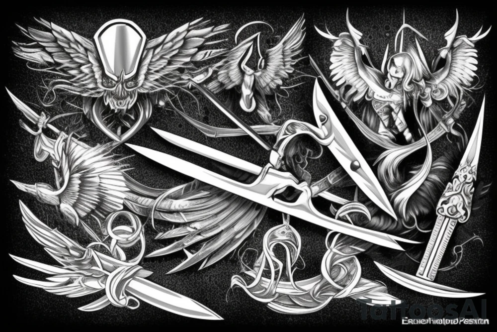 Excalibur sword, wings on top tattoo idea