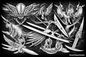 Excalibur sword, wings on top tattoo idea