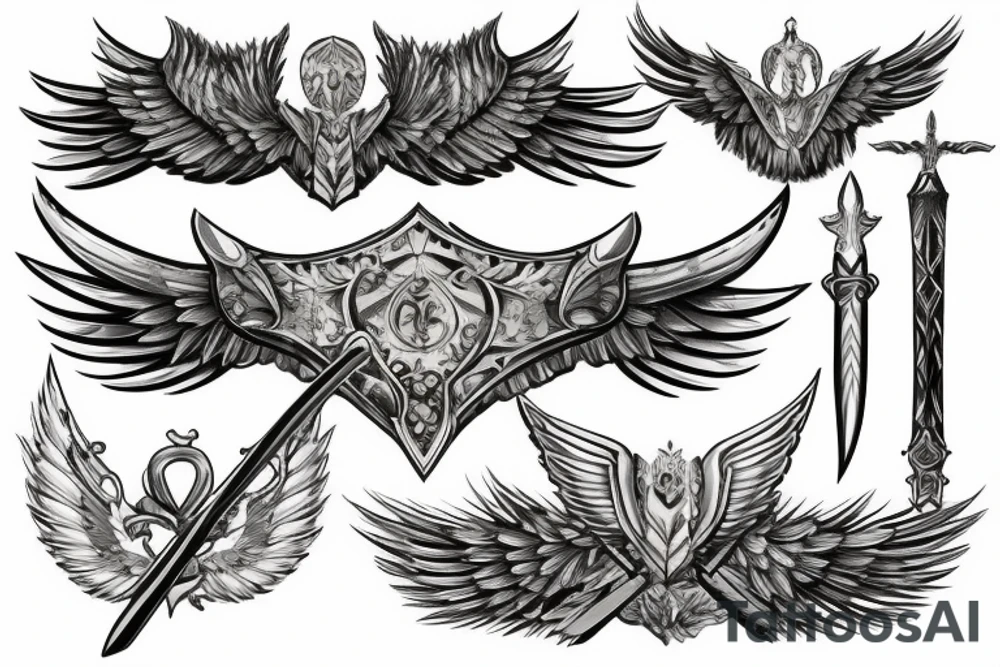 Excalibur sword, wings on top tattoo idea