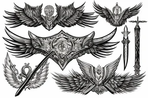 Excalibur sword, wings on top tattoo idea