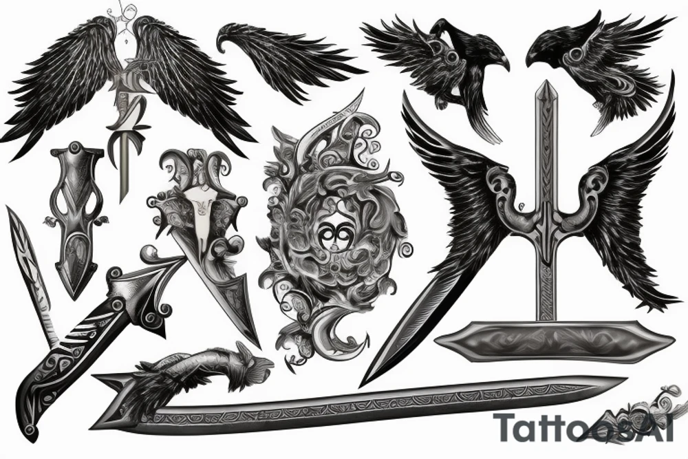Back tattoo Excalibur sword blade pointing down wings on the handel tattoo idea