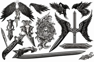 Back tattoo Excalibur sword blade pointing down wings on the handel tattoo idea