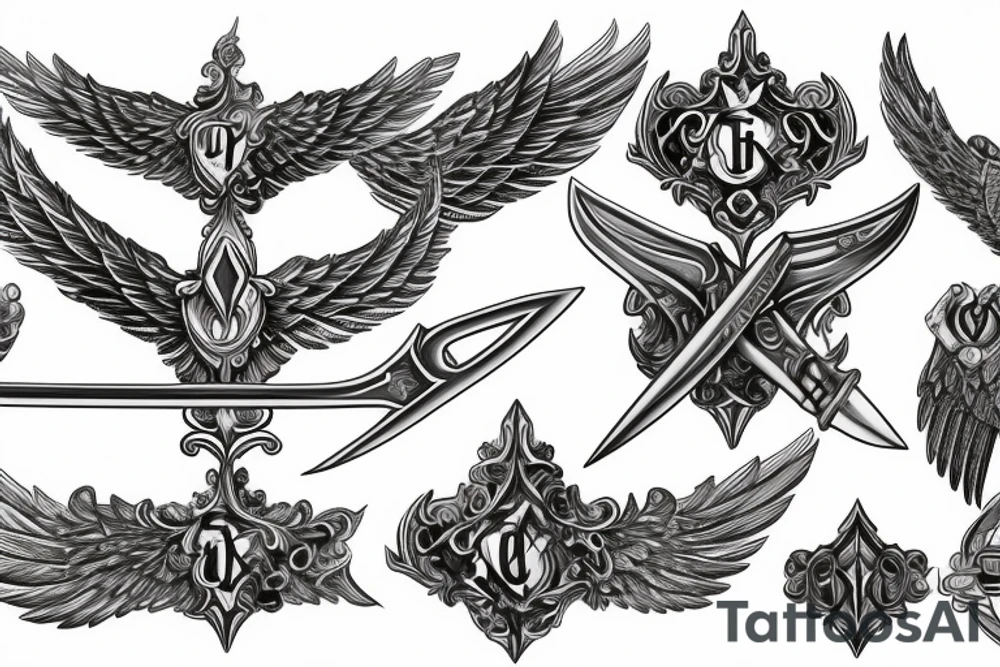 Back tattoo Excalibur sword blade pointing down wings on the handel tattoo idea