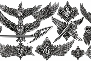Back tattoo Excalibur sword blade pointing down wings on the handel tattoo idea
