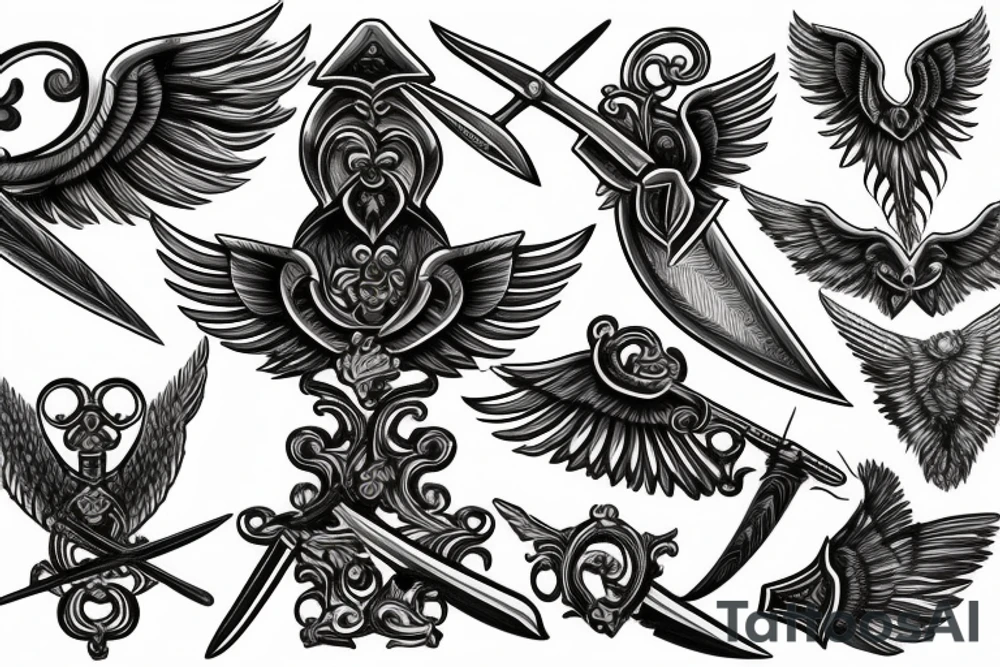 Back tattoo
 sword blade pointing down wings on the handel tattoo idea