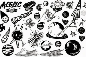 astronaut on magic broom drawing tattoo idea