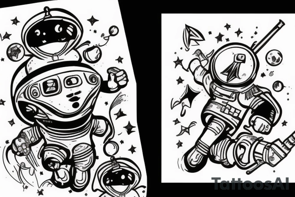astronaut on a magic broom tattoo idea