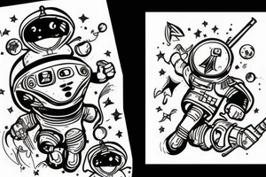 astronaut on a magic broom tattoo idea