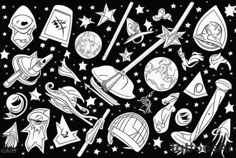 astronaut on a magic broom tattoo idea