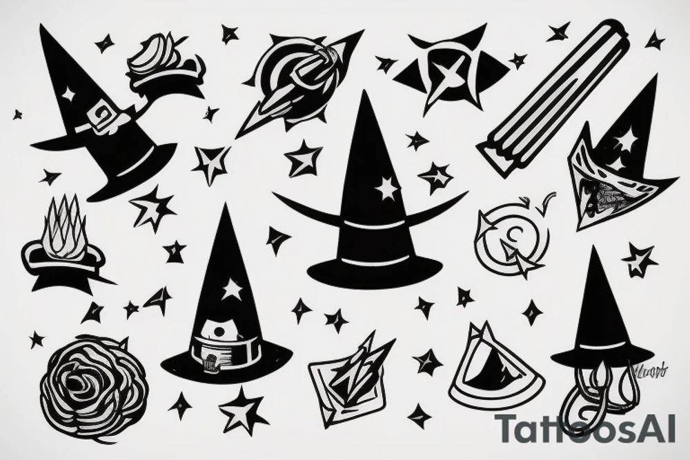 astronaut on a magic broom wearing a pointed hat tattoo idea