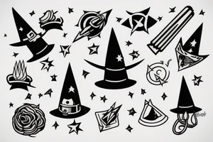 astronaut on a magic broom wearing a pointed hat tattoo idea