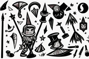 astronaut on a magic broom wearing a pointed hat tattoo idea