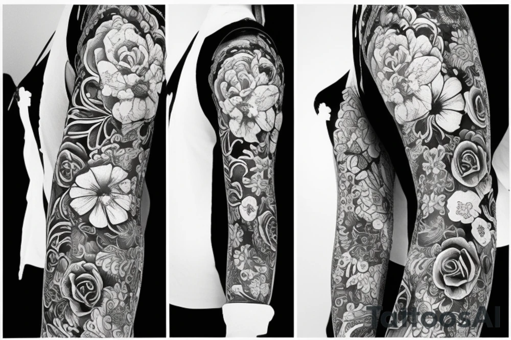 full sleeve design with flowers tattoo idea