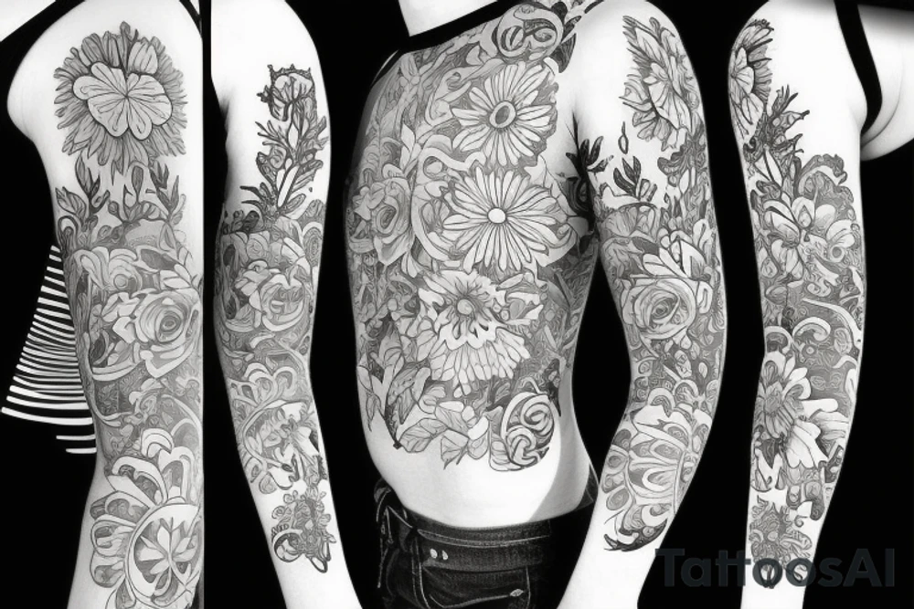 full sleeve design with flowers tattoo idea
