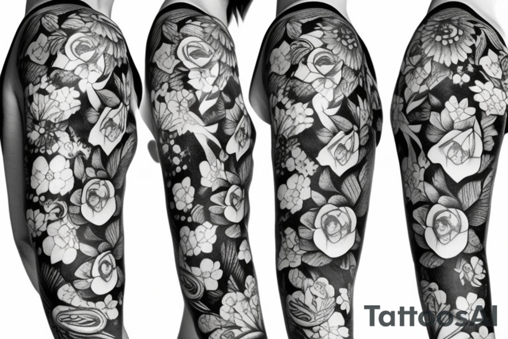 full sleeve design with flowers for a female tattoo idea
