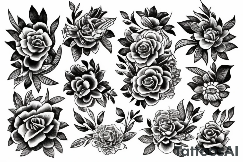 Flower sketch tattoo with hidden One Piece designs tattoo idea