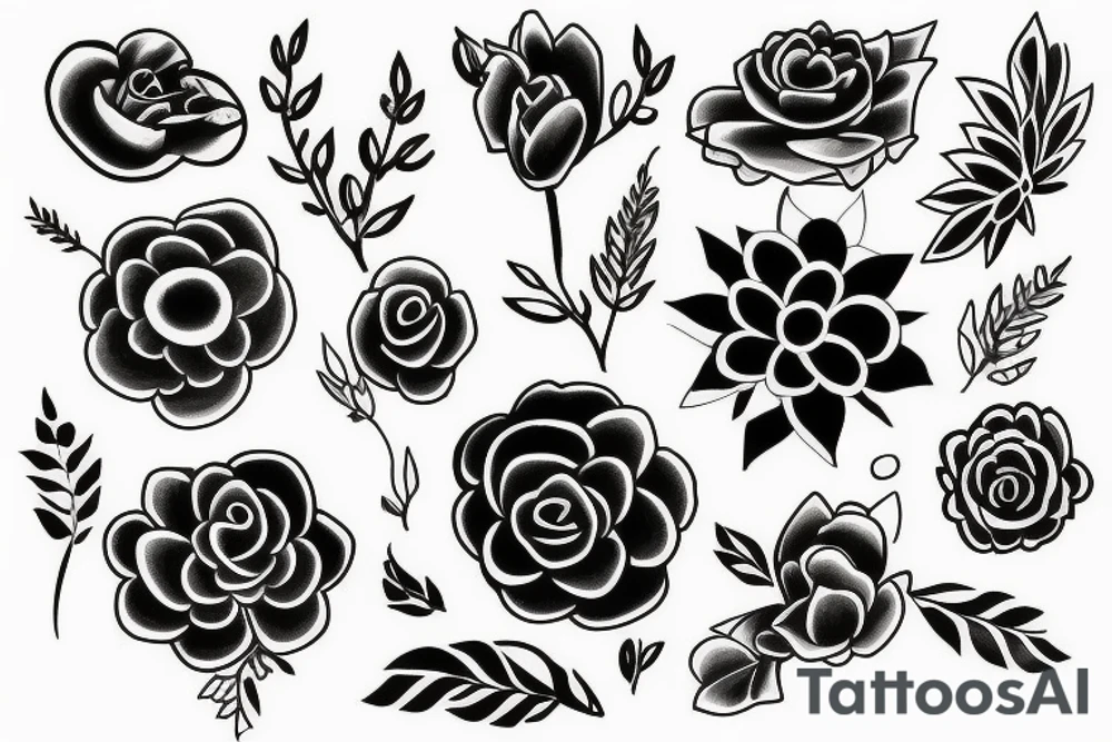 Flower sketch tattoo with hidden One Piece designs tattoo idea