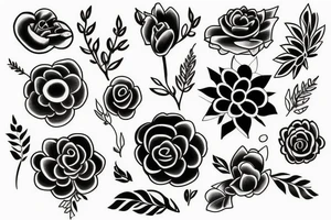 Flower sketch tattoo with hidden One Piece designs tattoo idea