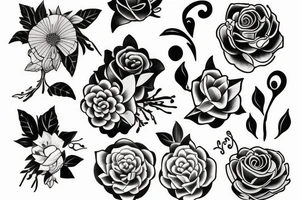 Flower sketch tattoo with hidden One Piece designs tattoo idea