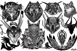 Shoulder piece with Odin , wolves, and crows tattoo idea