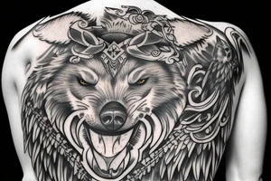 Shoulder piece with Odin , wolves, and crows tattoo idea