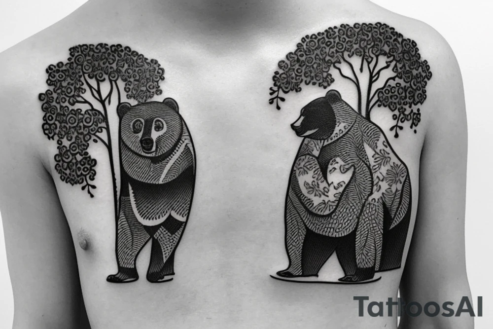 California bear with trees and golden gate Bridge tattoo idea