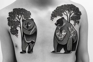 California bear with trees and golden gate Bridge tattoo idea