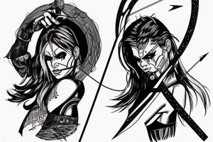 Cyberpunk character bow arrow electronic tattoo idea
