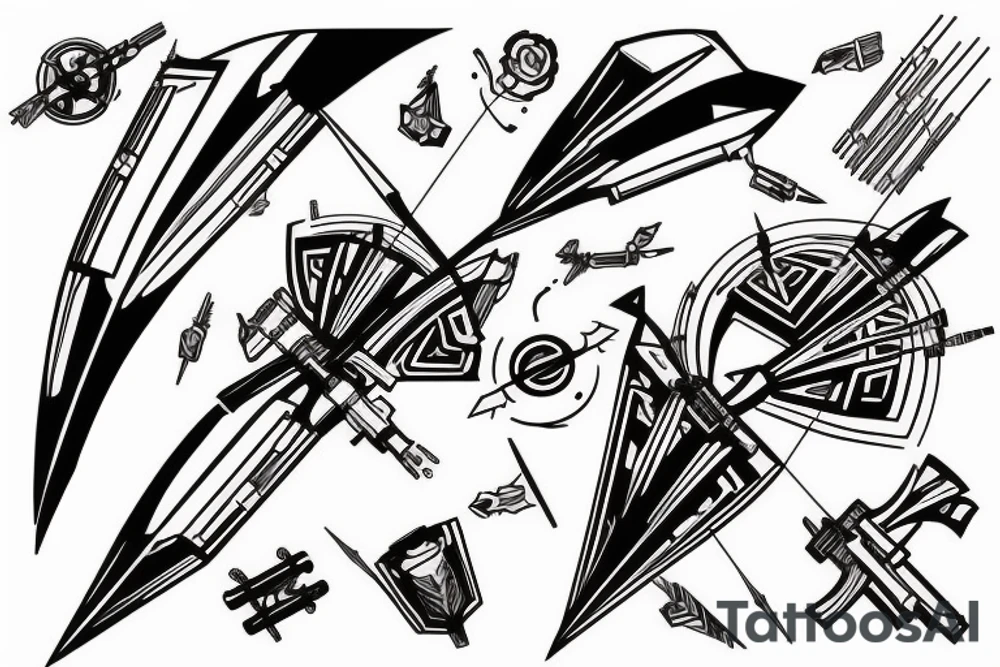 Cyberpunk character bow arrow electronic tattoo idea