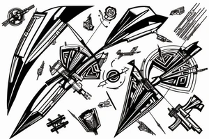 Cyberpunk character bow arrow electronic tattoo idea