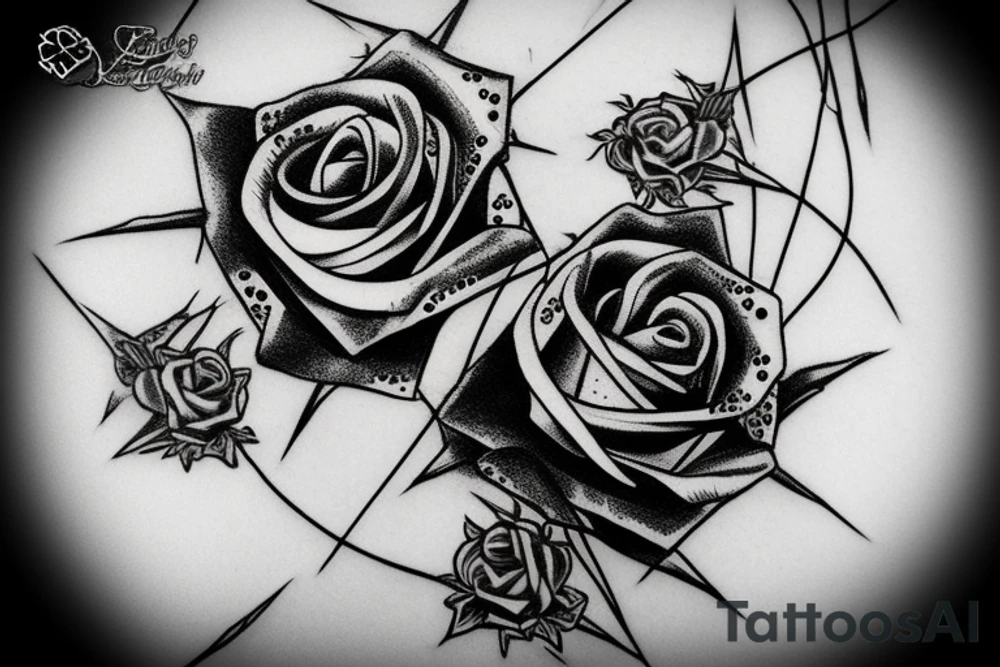 Cyberpunk rose spikes 
 barbed wire 
Eyelet chain tattoo idea
