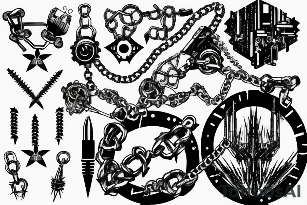 Cyberpunk spikes 
 barbed wire 
Eyelet chain tattoo idea