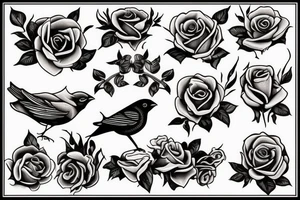 Rose with a sparrow and a banner tattoo idea