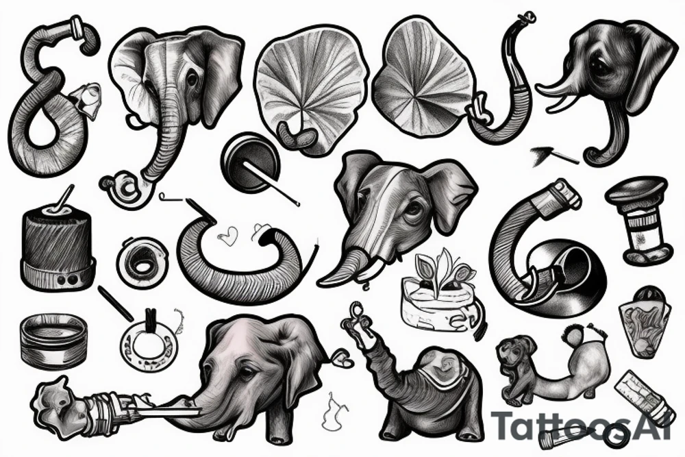 Dog with smoking pipe and elephant ears tattoo idea