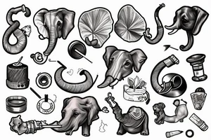 Dog with smoking pipe and elephant ears tattoo idea