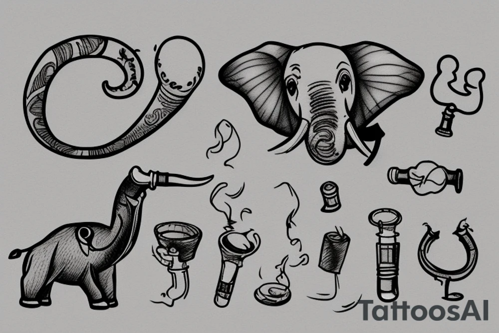 Dog with smoking pipe and elephant ears tattoo idea