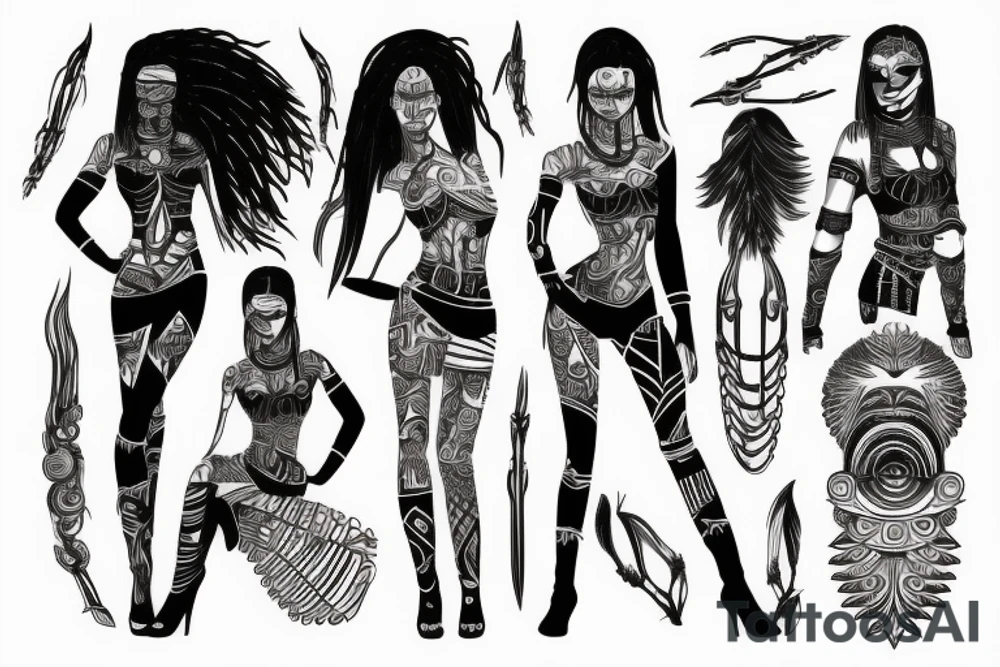 Futuristic cyberpunk woman tribals fire tattoo idea