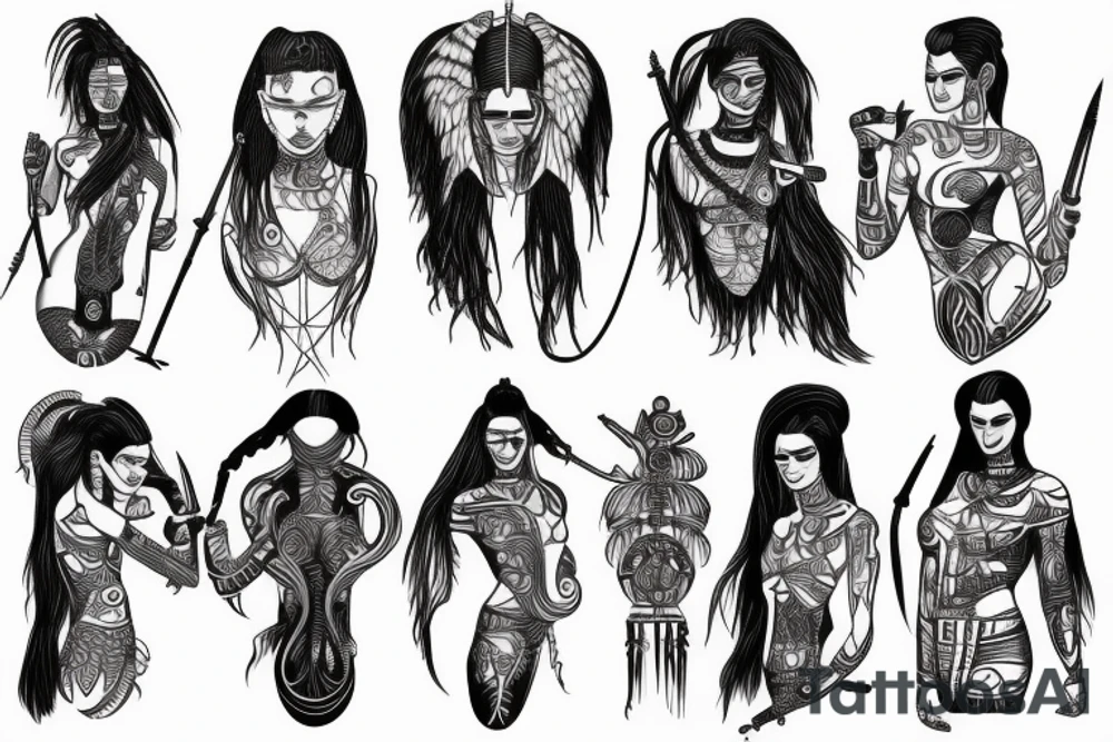 Futuristic cyberpunk woman tribals fire tattoo idea