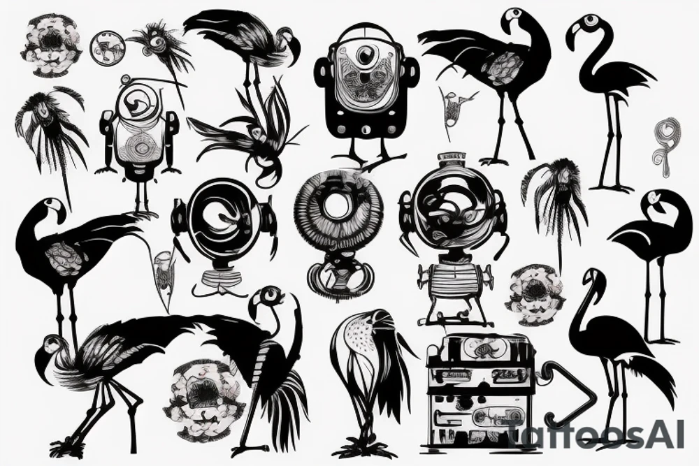 Robot Samuel Jackson flamingo tattoo idea