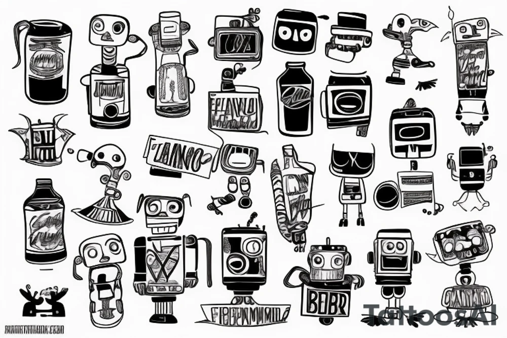 Robot flamingo drunk beer futurama dancing tattoo idea