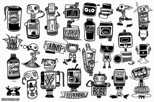 Robot flamingo drunk beer futurama dancing tattoo idea